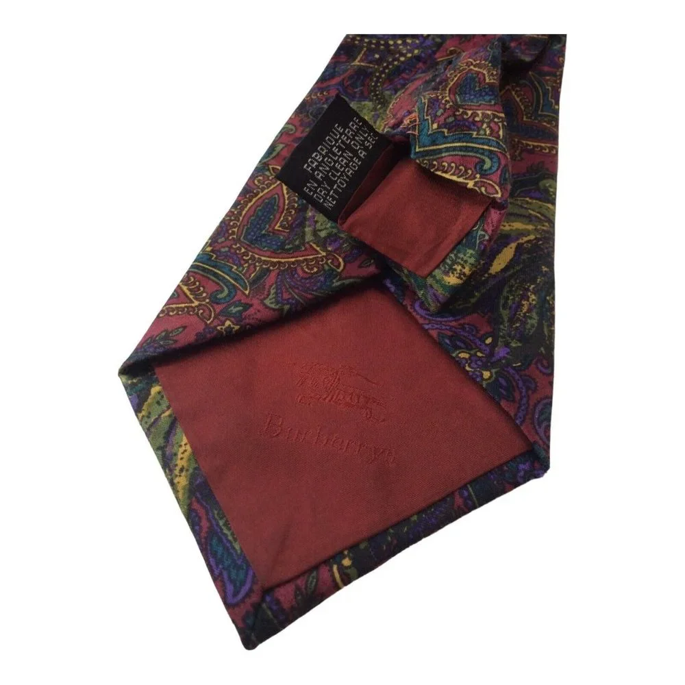 BURBERRYS Red Flower Print Silk Tie England 60"/3".3/4 EC - Picture 5 of 6